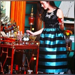 Anthropologie Teal and Black Holiday Dress